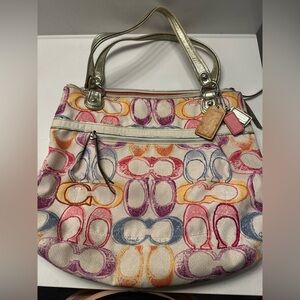 Coach Colorful Signature Shoulder Bag with Metallic Straps